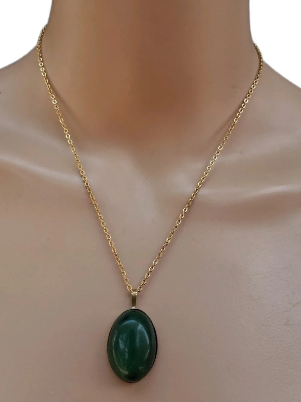 Vintage Green Aventurine Gemstone Jewelry Set Gold Tone Necklace Ring Bracelet